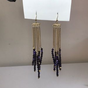Gold and deep purple beaded drop earrings